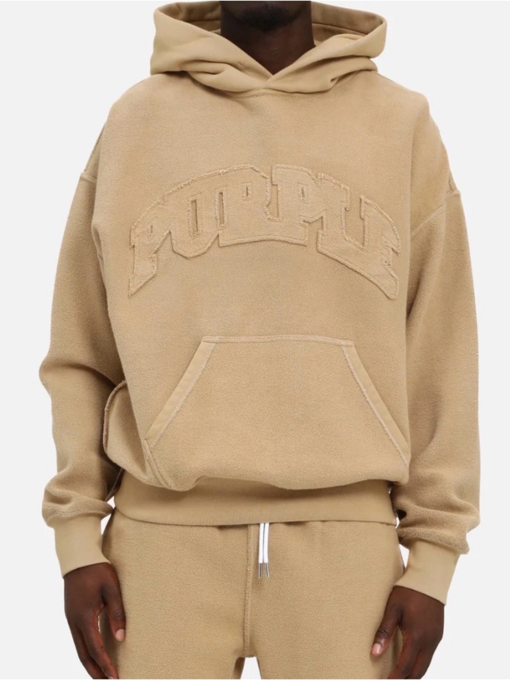 Men's PURPLE beige hoodie with front pocket | tan color | size: L